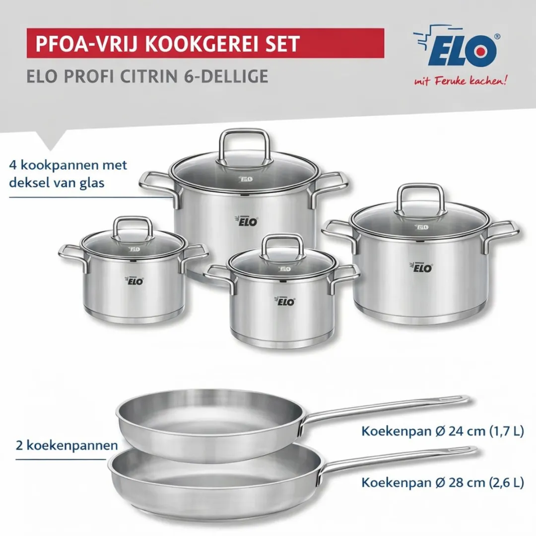 Fackelmann Elo Profi Keukengerei Set 6-delig - 2 Bakpannen 24/28cm & 4 Kookpotten 12-20cm - Inductie