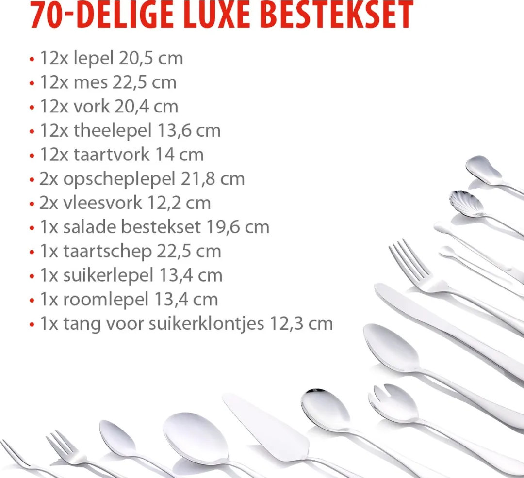 Alpina Bestekset 12 Persoons - 70-delig RVS Zilver