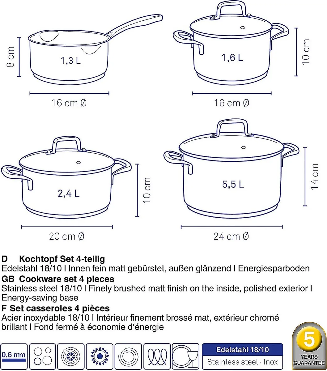 Kela Flavoria Kookpannenset 4-delig - Zilver - afbeelding 6 van 6