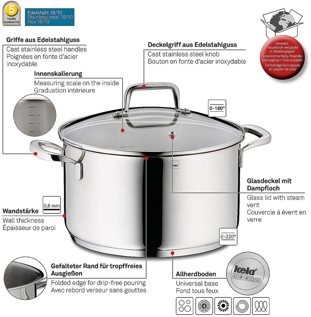Kela RVS Kookpan 5,5L - 24cm - Zilver - afbeelding 6 van 6