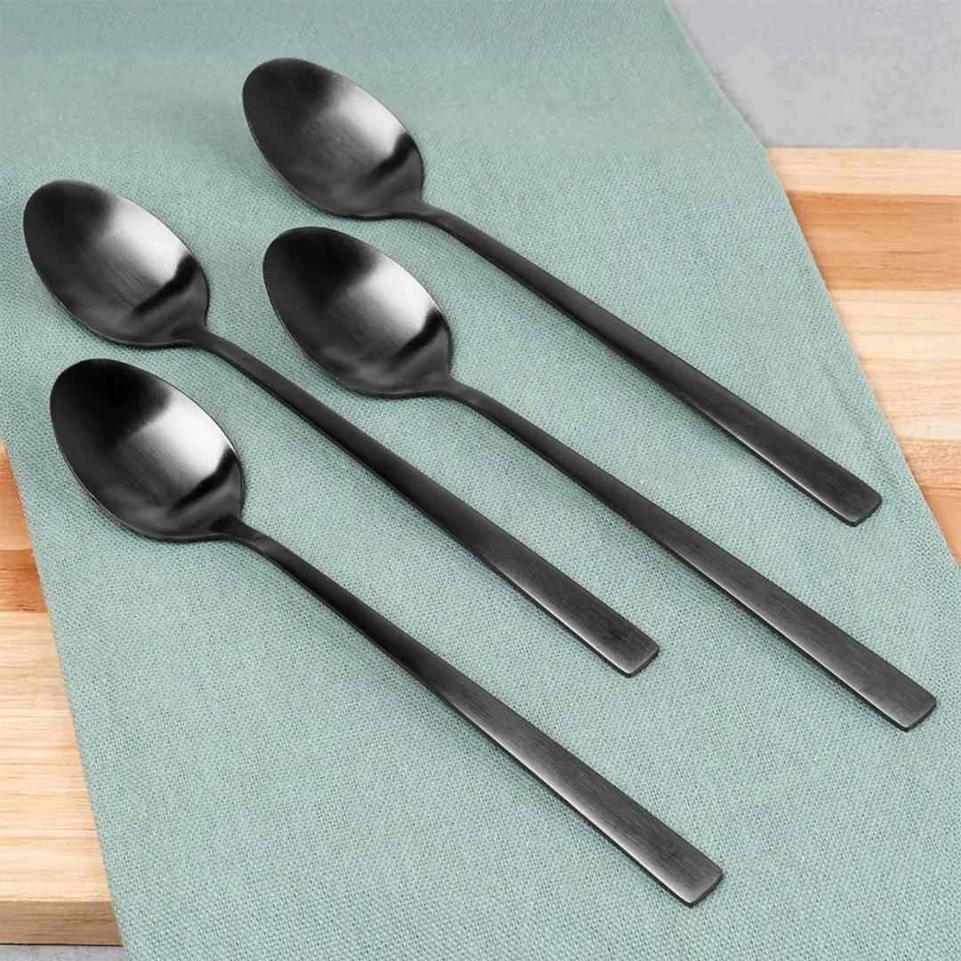 Excellent Houseware Dessertlepels 4 Stuks - 18cm - Zwart