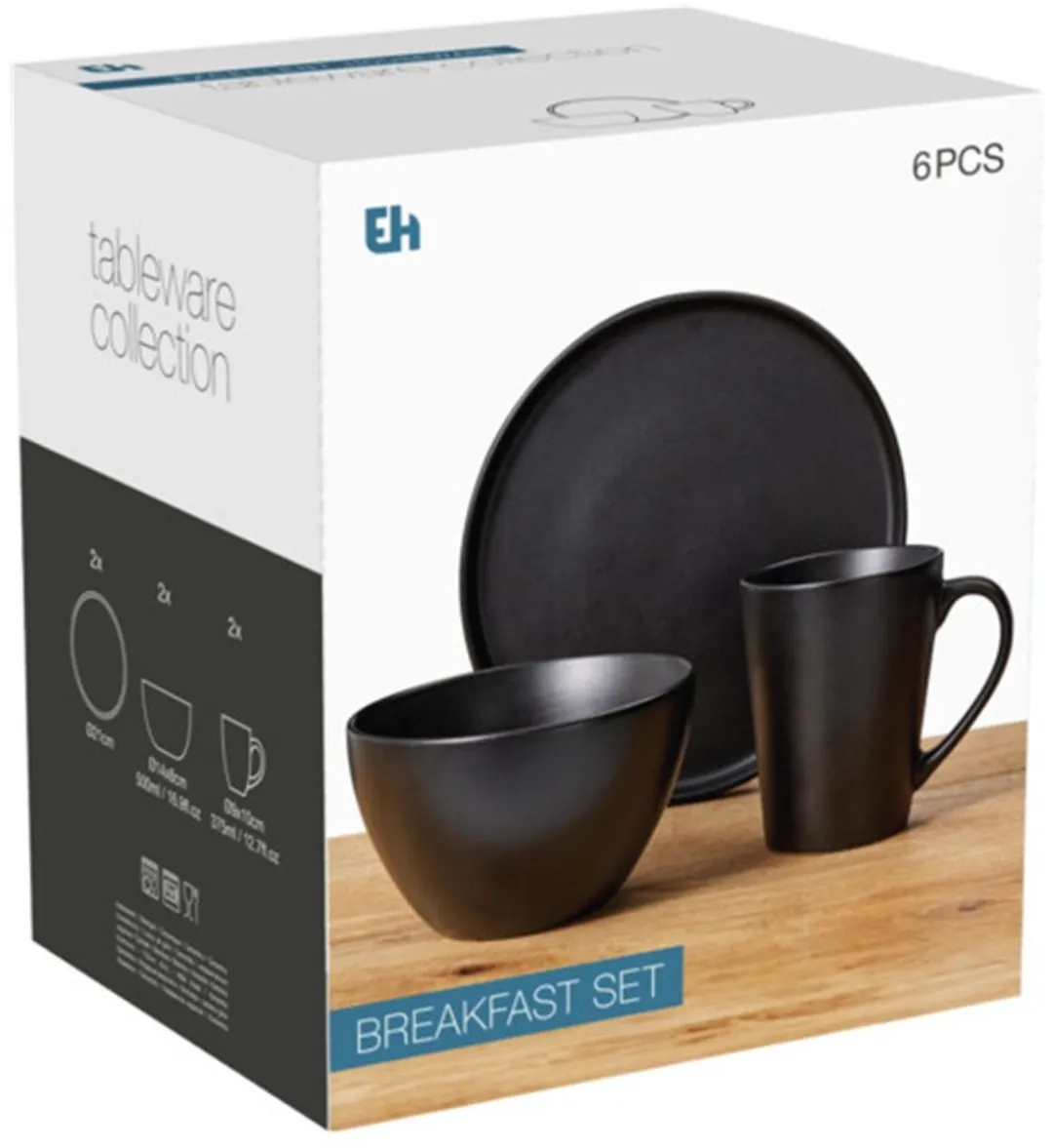 Excellent Houseware Ontbijtservies 24-delig - Zwart