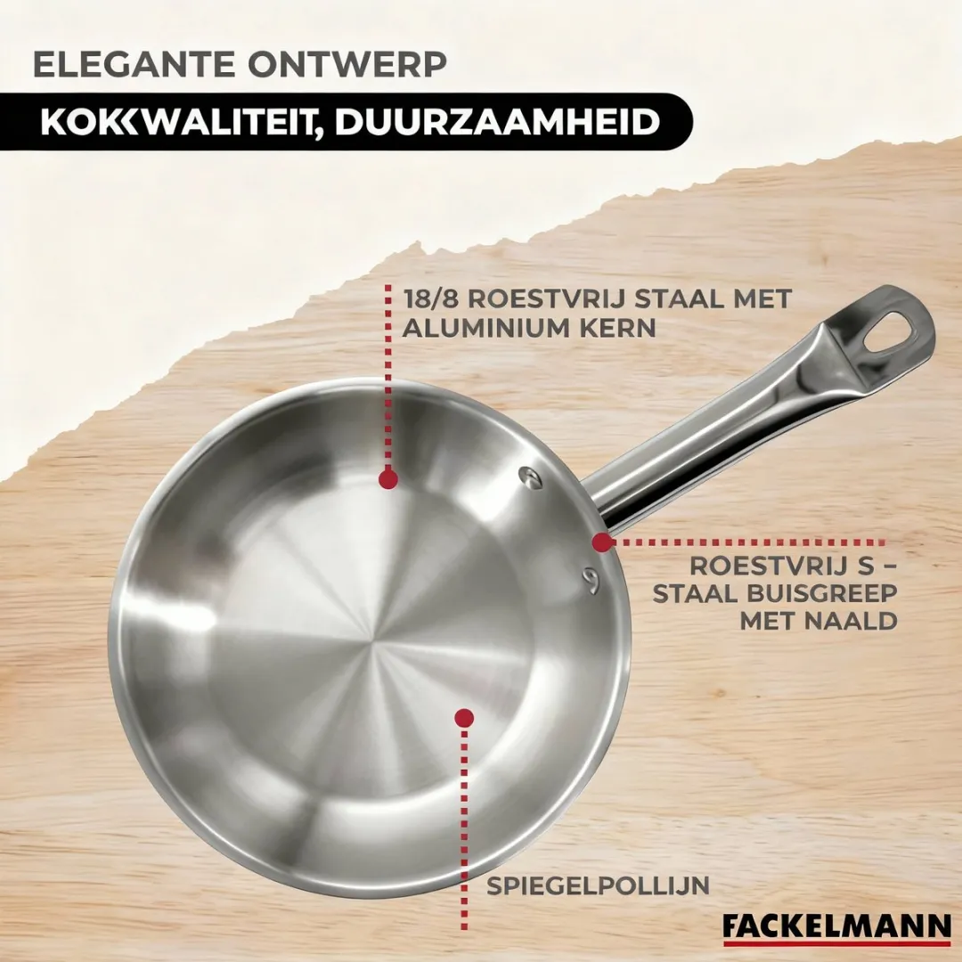 Fackelmann Eterna 9438750 Set Pannen 20/24/28cm - Roestvrij staal - 3 Stuks