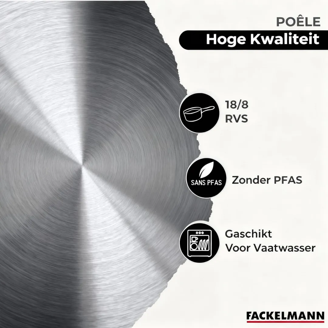 Fackelmann Eterna 9438750 Set Pannen 20/24/28cm - Roestvrij staal - 3 Stuks