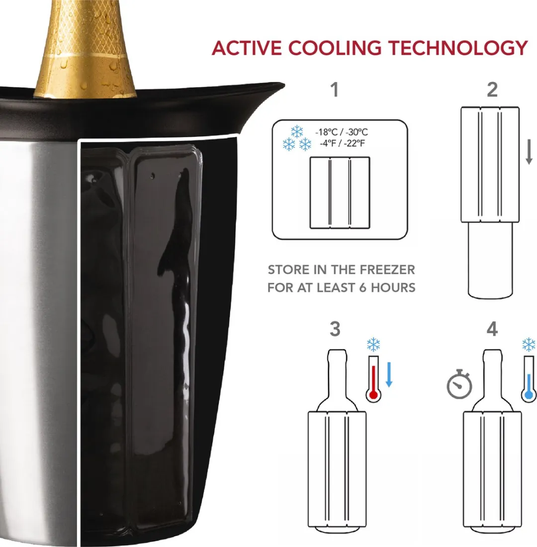 VacuVin Active Cooler Champagne Case - RVS Zilver