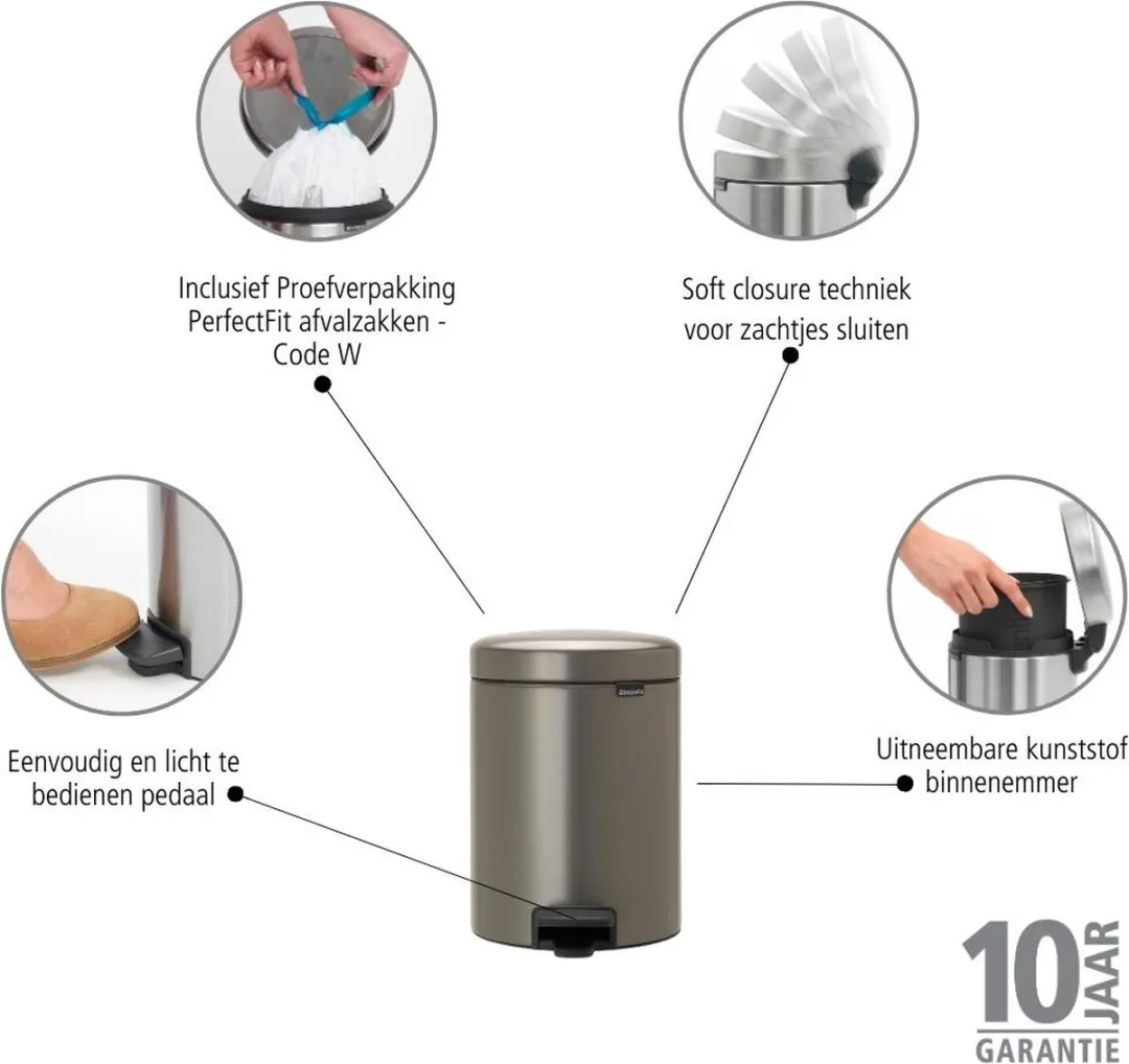 Brabantia NewIcon Prullenbak 5L - Platinum - afbeelding 6 van 6