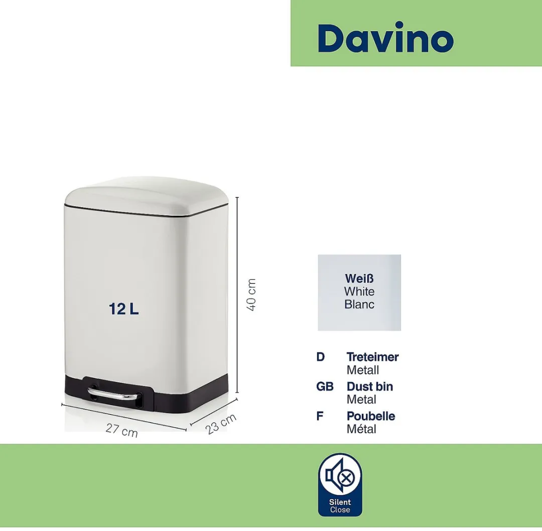 Kela Davino Afvalemmer RVS 12L - Wit