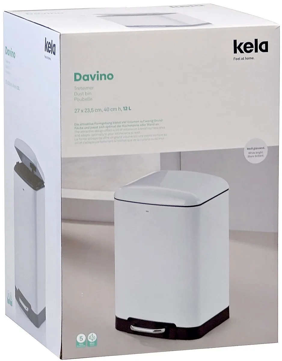 Kela Davino Afvalemmer RVS 12L - Wit