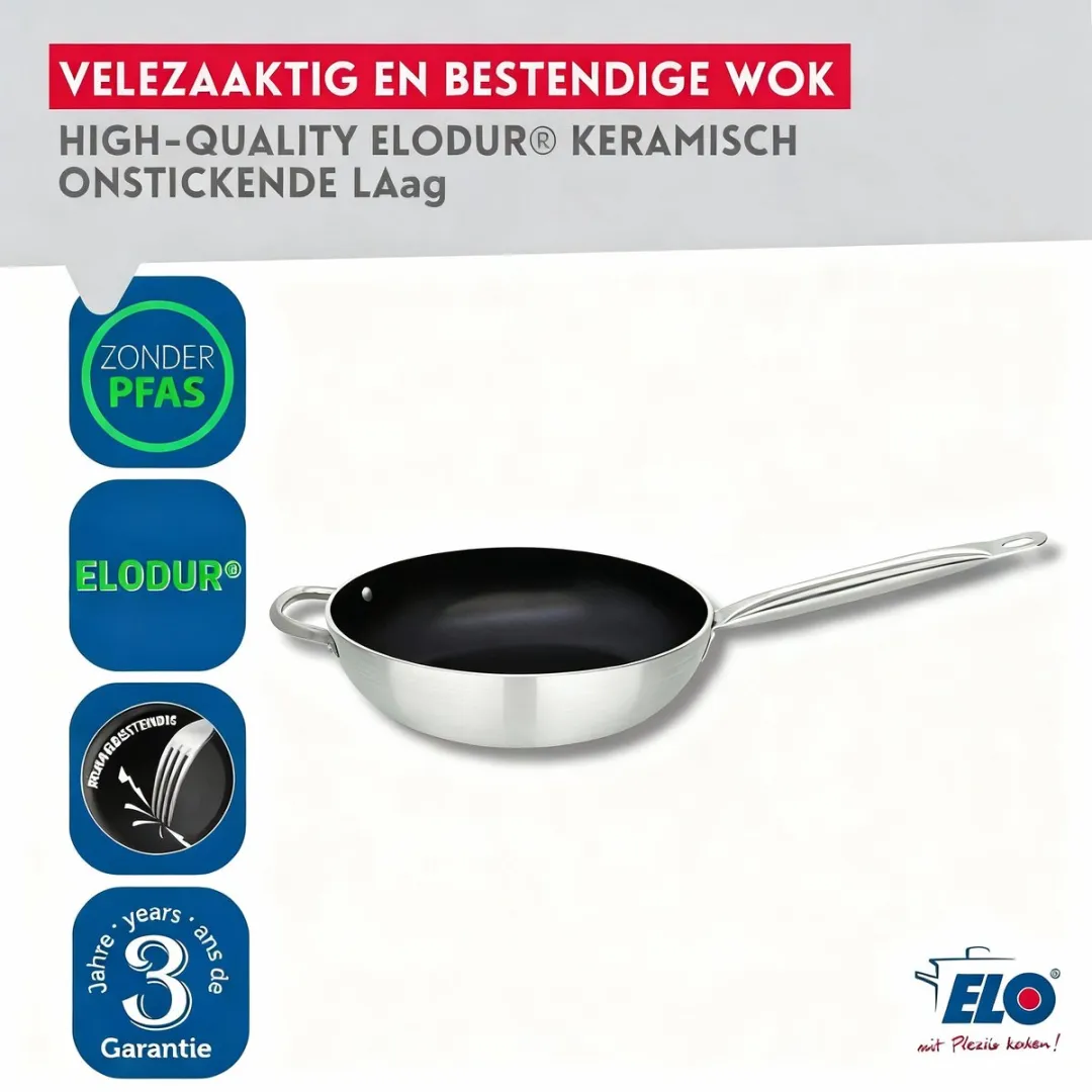 Fackelmann Elo 5166826 Wokpan 28cm - RVS & Aluminium - Zwart/Grijs
