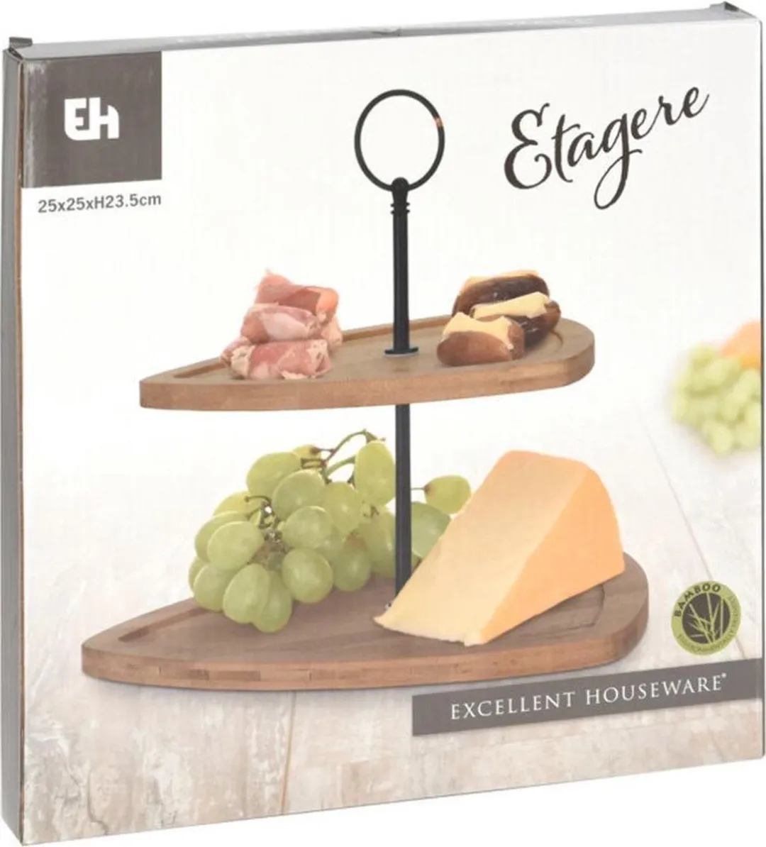 Excellent Houseware Madrid Etagere - 2 lagen - Hout - Ø25cm