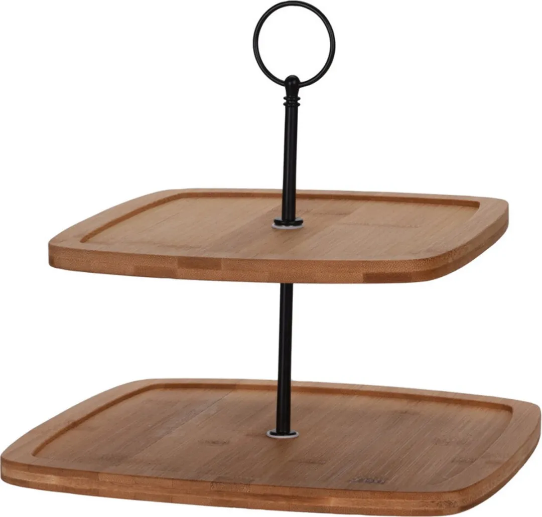 Excellent Houseware Madrid Etagere - 2 lagen - Hout - Ø25cm