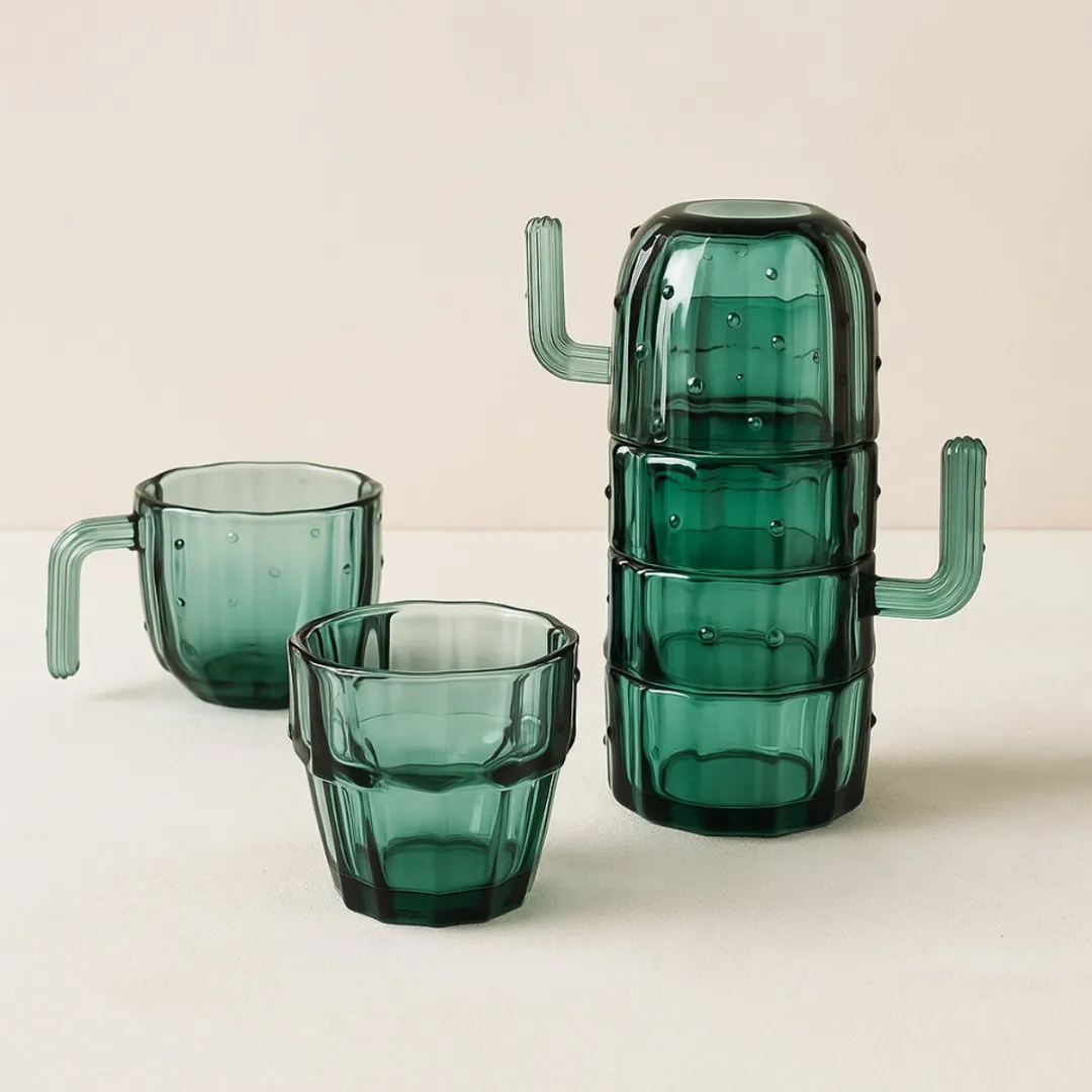 Alpina Cactusvormige Drinkglazen 240ml - 4 Stuks - Groen