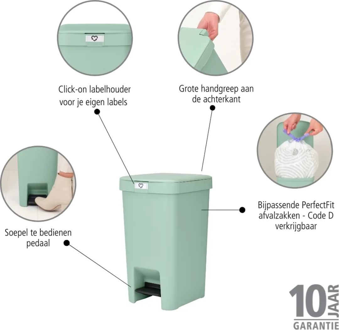 Brabantia StepUp Pedaalemmer 16L - Jade Green - afbeelding 6 van 6