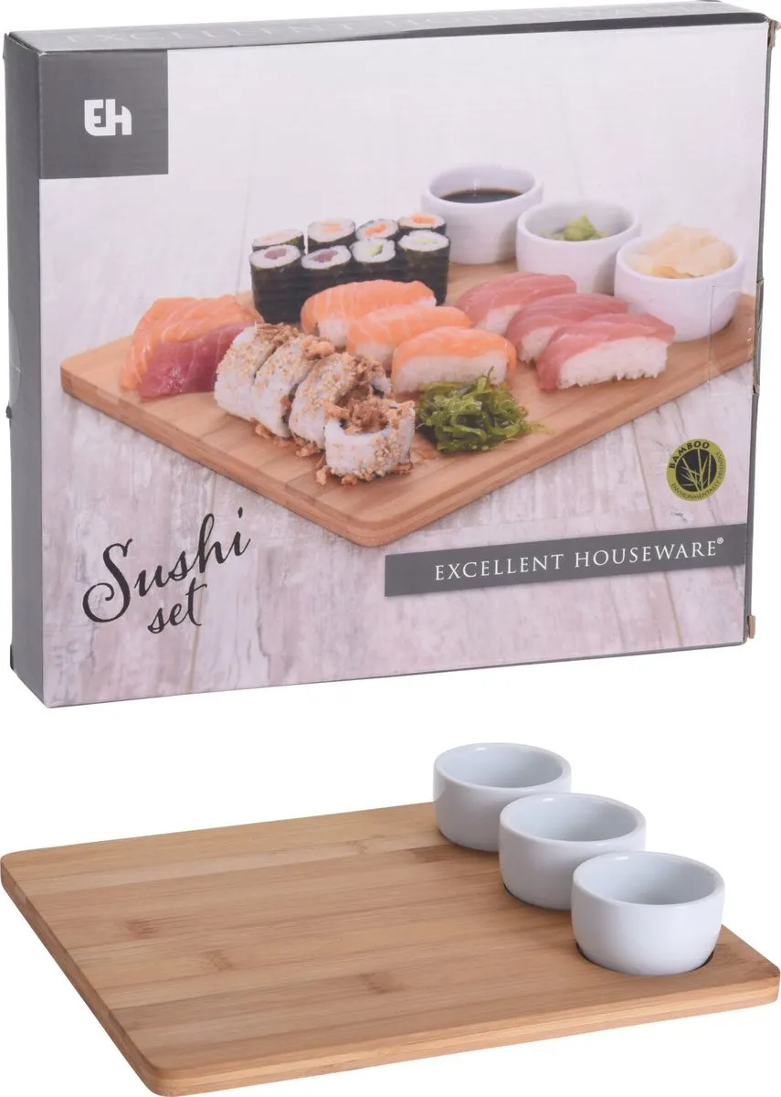 Excellent Houseware Sushi Set 4-delig - 28x24cm - Bruin