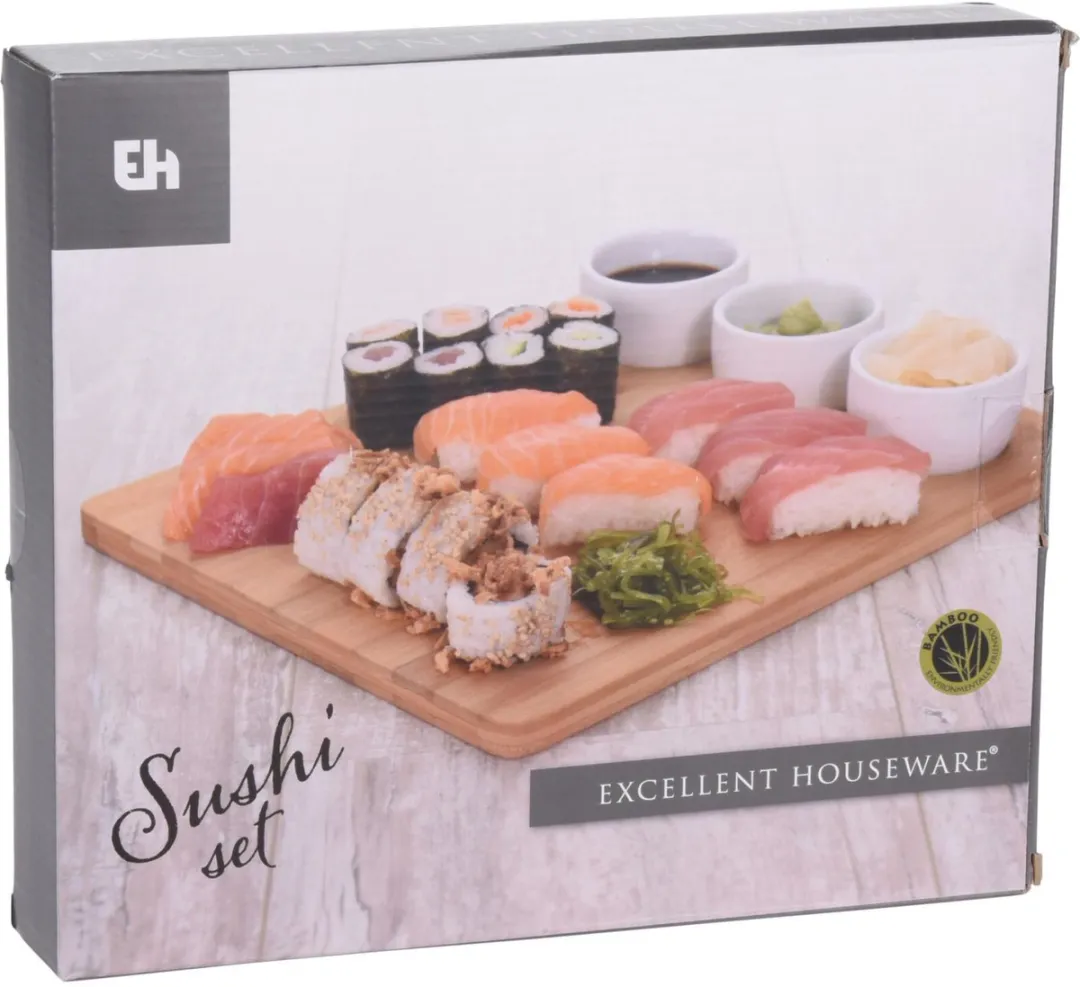 Excellent Houseware Sushi Set 4-delig - 28x24cm - Bruin