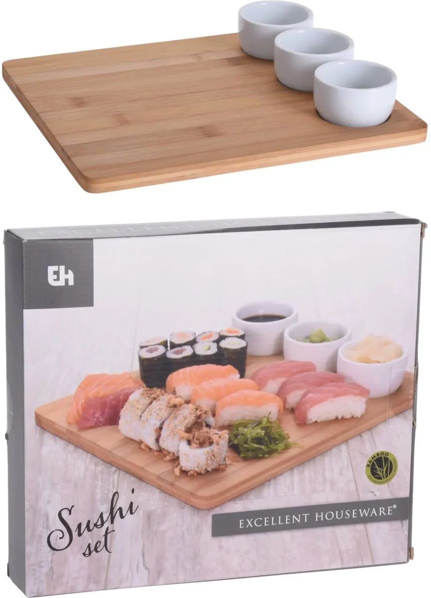Excellent Houseware Sushi Set 4-delig - 28x24cm - Bruin