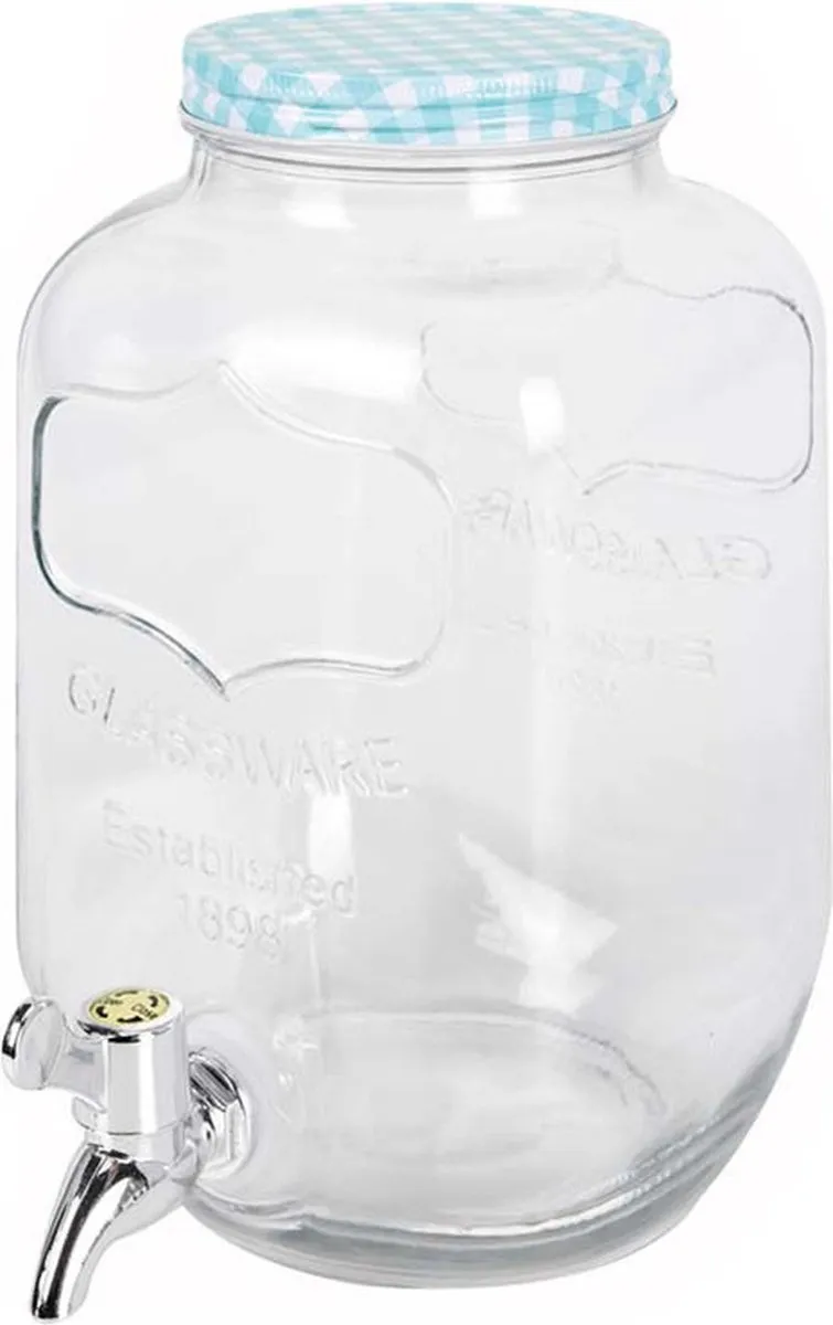 Excellent Houseware Glazen Drankdispenser 4L - Blauw/Wit - 2 Stuks