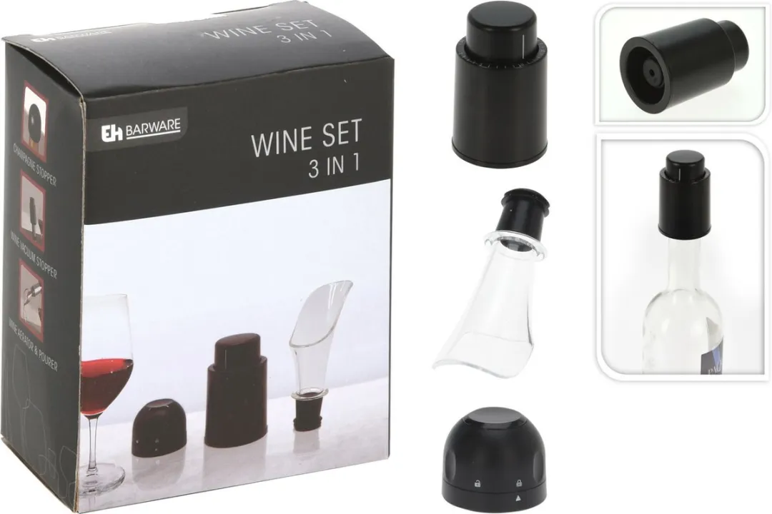 Excellent Houseware Wijnset 3-delig - Zwart
