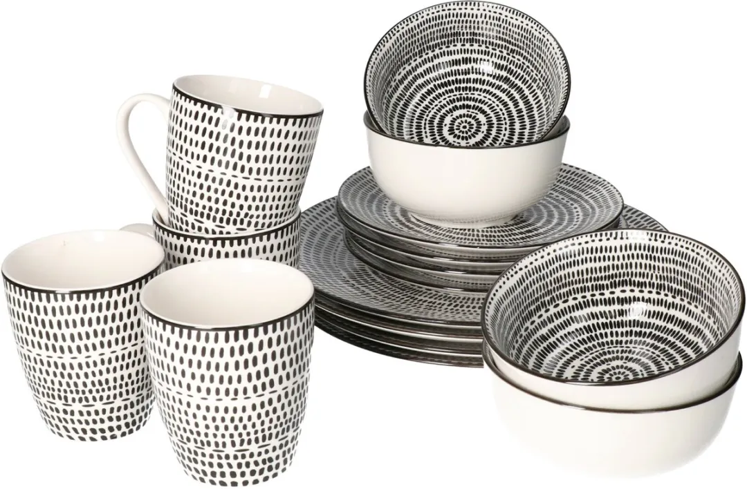 Excellent Houseware Dots Servieset 16-delig - Wit Porselein