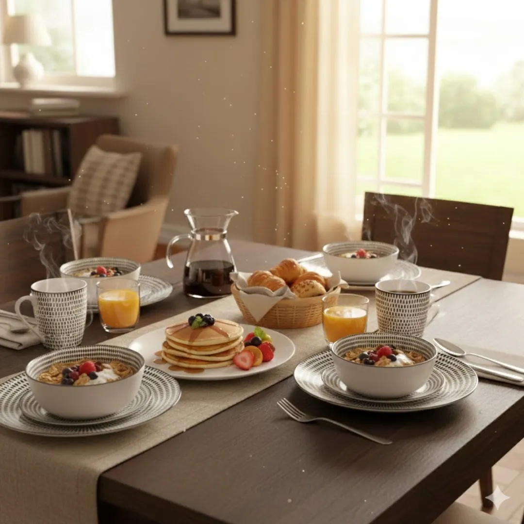 Excellent Houseware Dots Servieset 16-delig - Wit Porselein