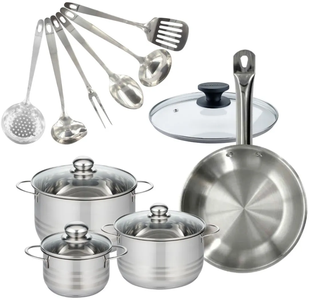 Fackelmann Kookset 9353750 - 1 Pan 28cm + 3 Pannen 16/20/24cm + 6 Keukengerei - Roestvrij staal