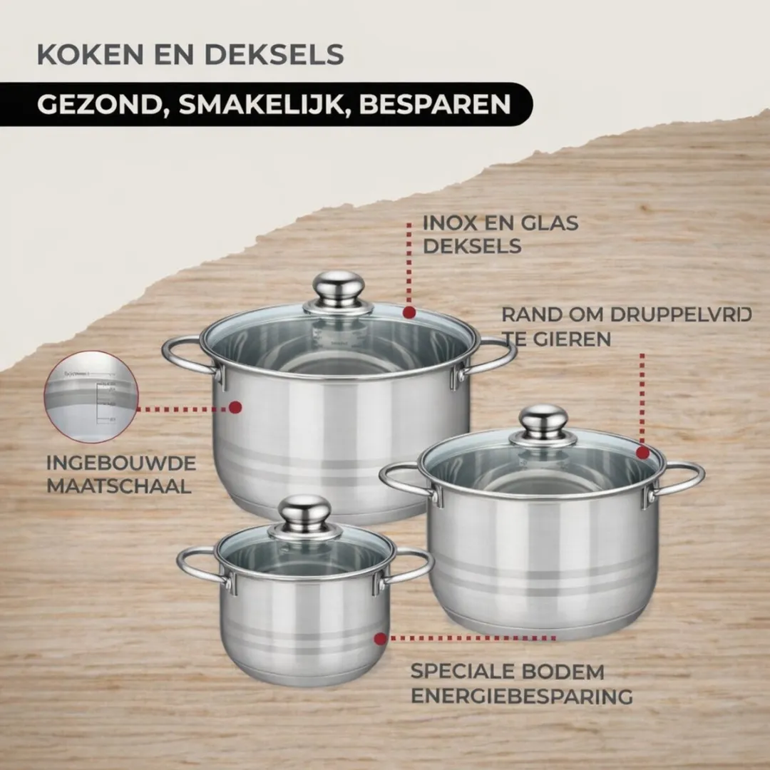 Fackelmann 9353250 Kookset - 5 Pannen + 6 Keukengerei - Roestvrij staal