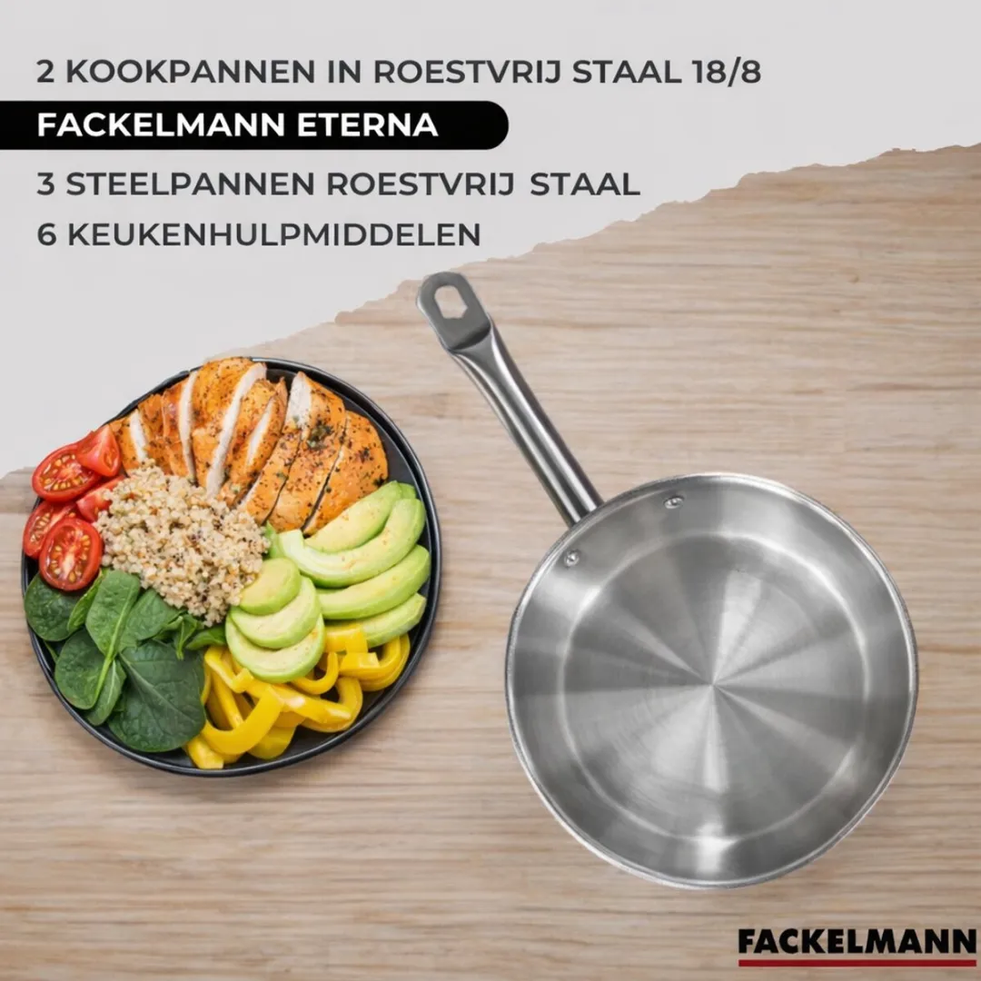 Fackelmann 9353250 Kookset - 5 Pannen + 6 Keukengerei - Roestvrij staal