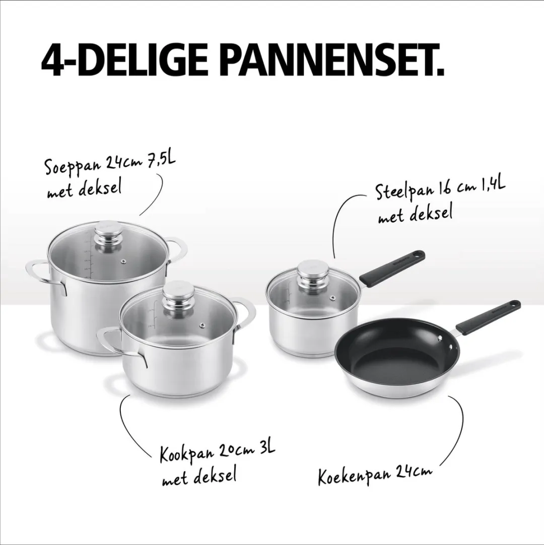 Brabantia Enjoyment Pannenset 4-delig RVS - Grijs