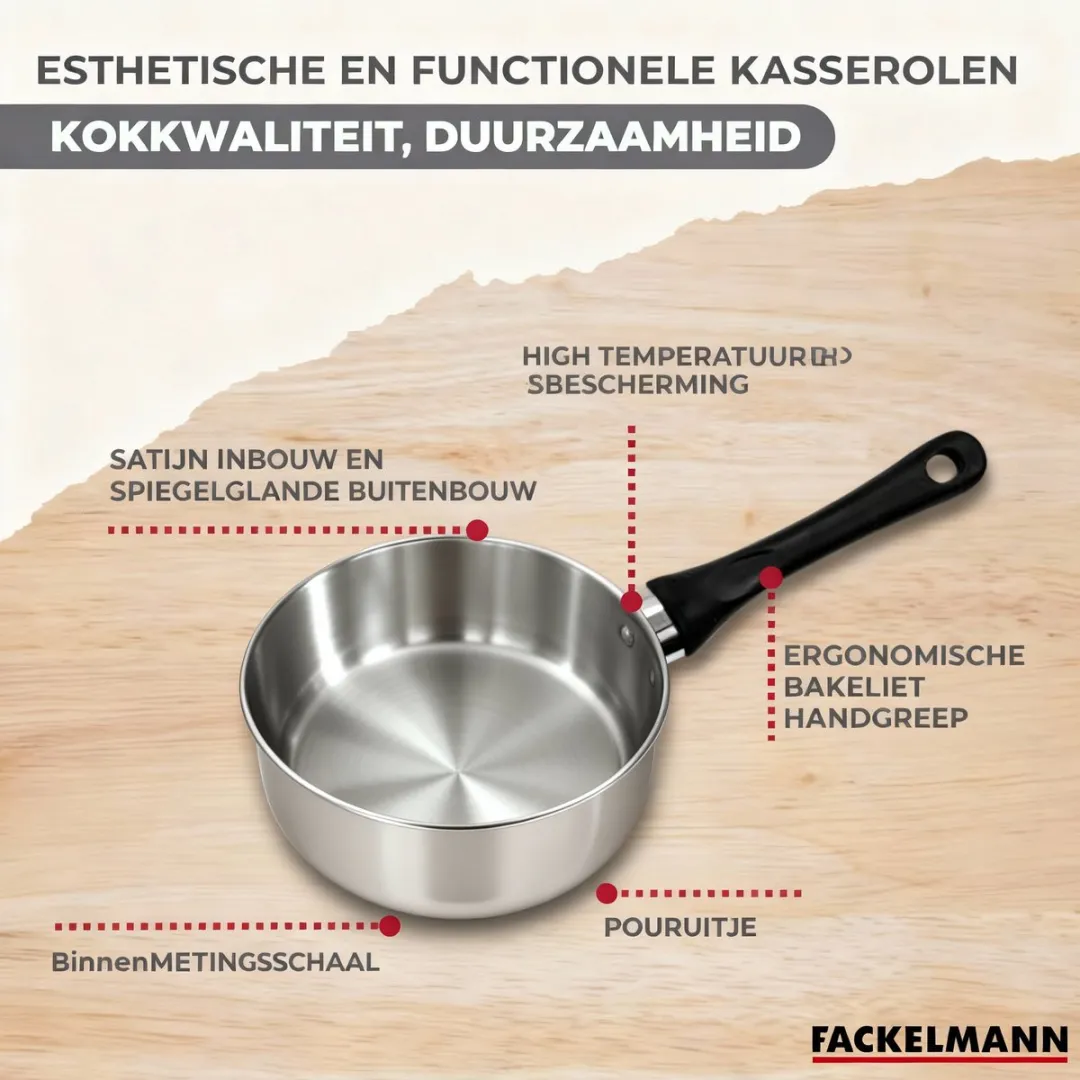 Fackelmann 9446750 Set Roestvrijstalen Pannen - 3-delig 20/24/28cm - Zwart