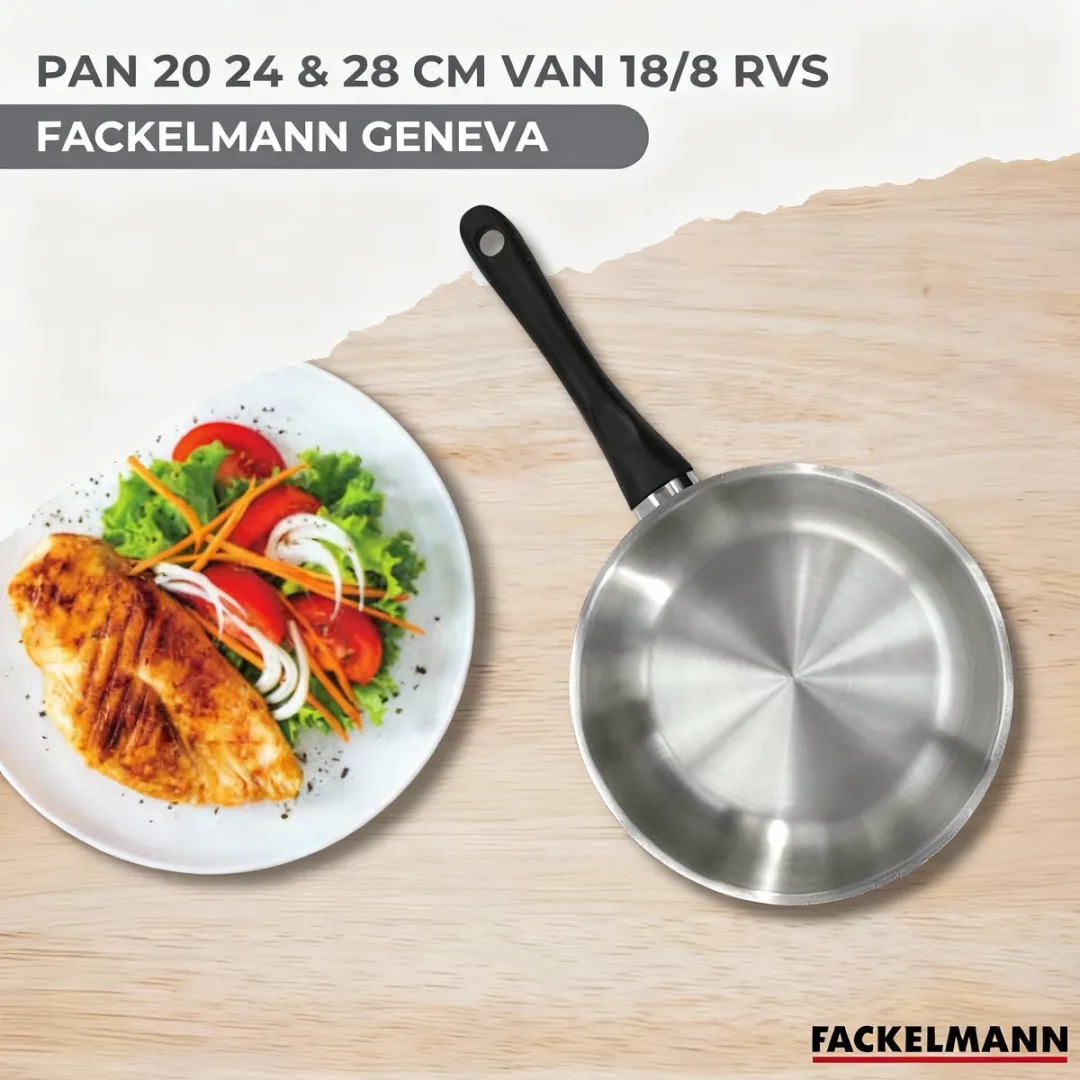 Fackelmann 9446750 Set Roestvrijstalen Pannen - 3-delig 20/24/28cm - Zwart