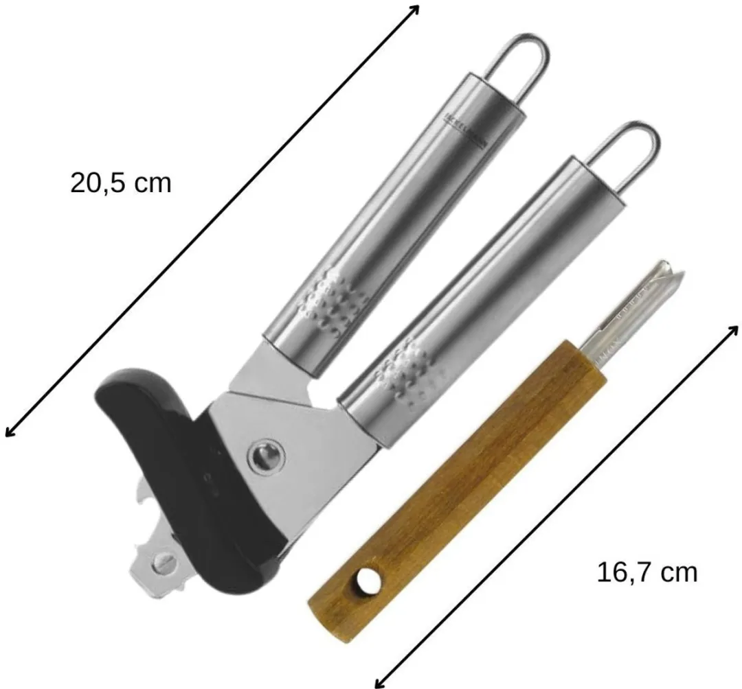 Fackelmann 9943650 Duo Handmatige Blikopener & Treklip - Zilver/Zwart/Hout