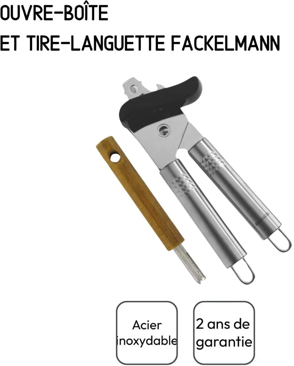 Fackelmann 9943650 Duo Handmatige Blikopener & Treklip - Zilver/Zwart/Hout