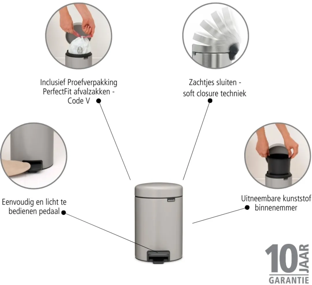 Brabantia NewIcon Pedaalemmer 3L - Soft Grey - afbeelding 6 van 6