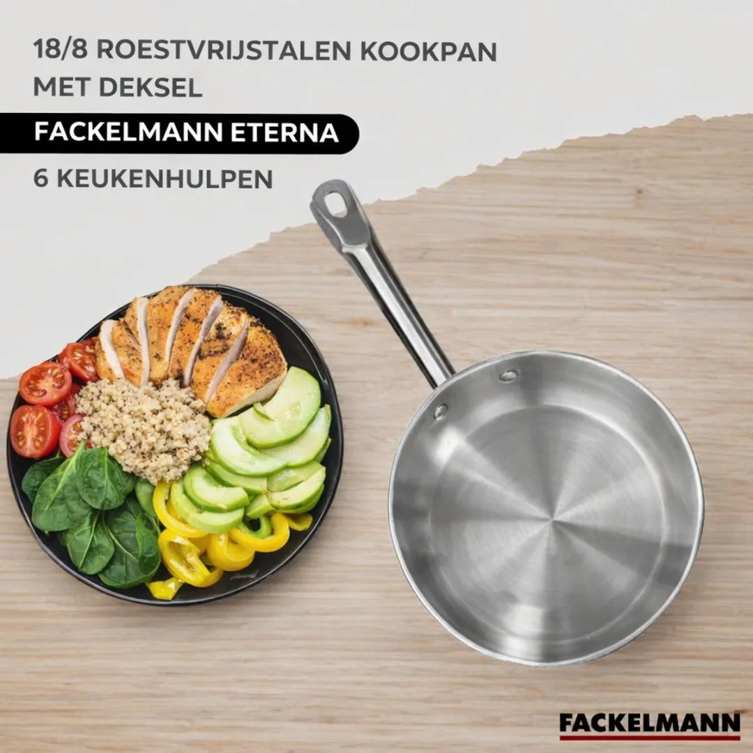 Fackelmann 9440150 Pan 28cm - Roestvrij staal - Glazen deksel - 6 Stuks keukengerei