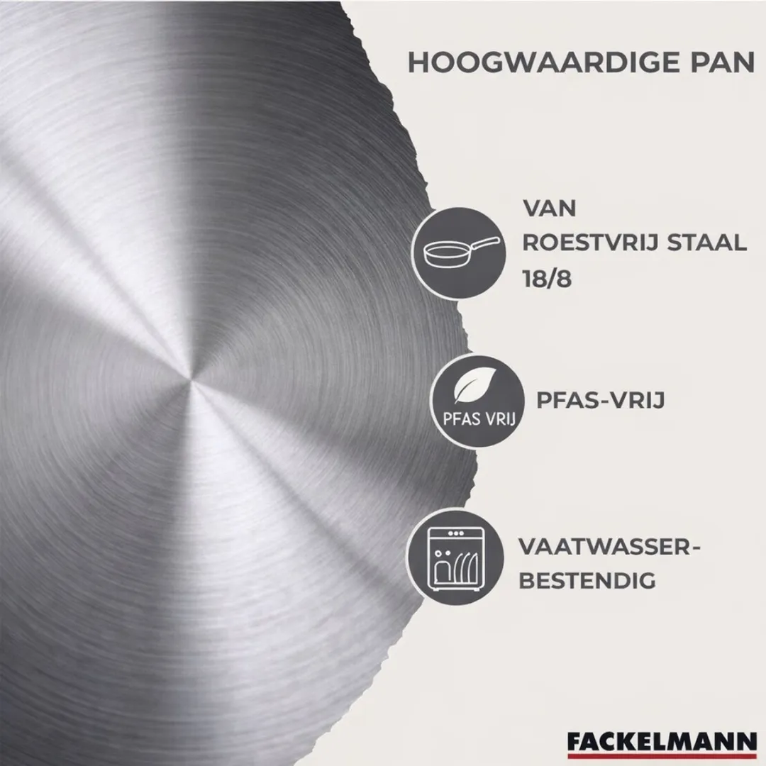 Fackelmann Koekenpan 24cm - Roestvrij staal - Inductie - Zwart