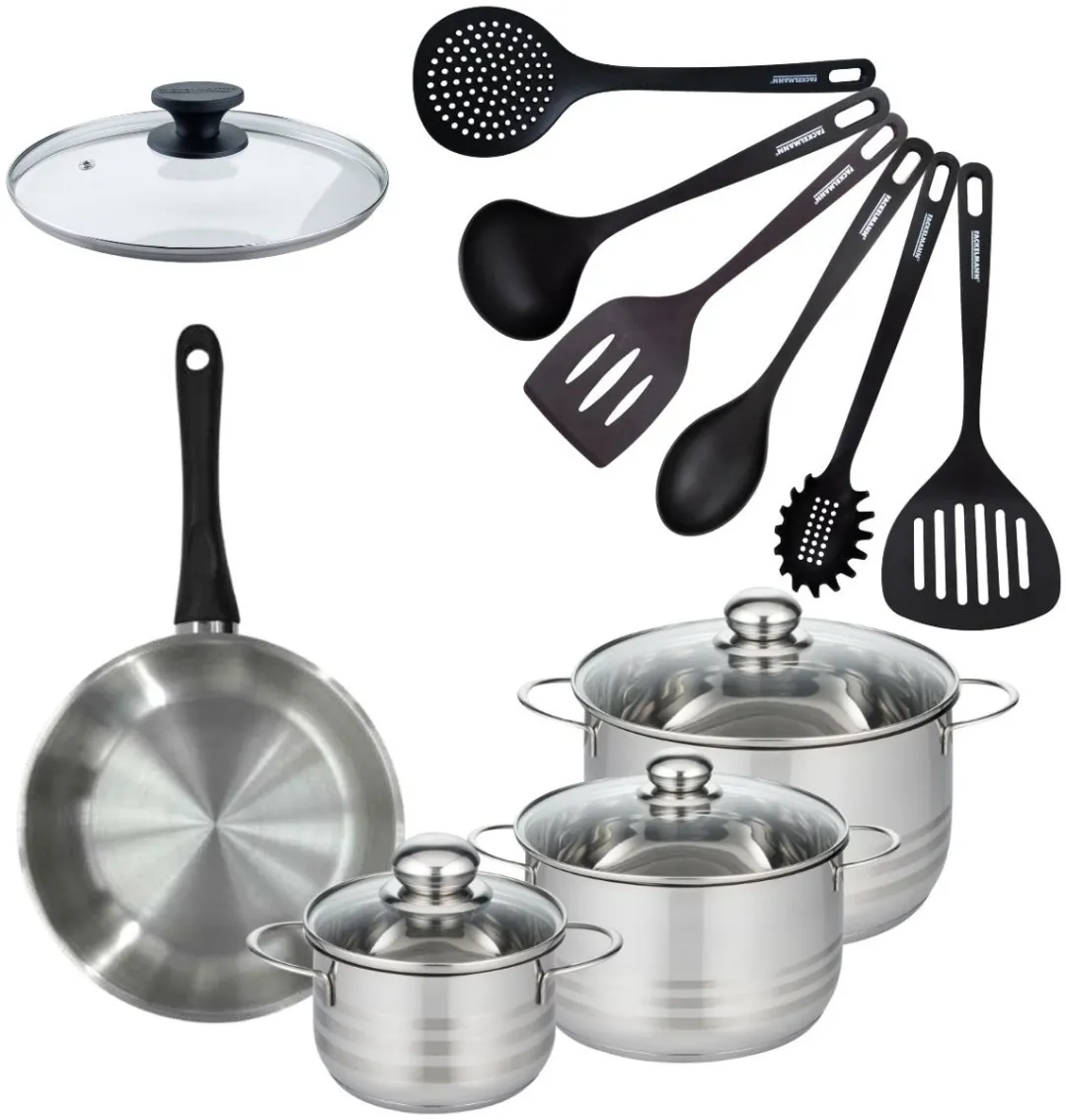 Fackelmann 9356150 Set Kookpannen 16/20/24cm - 3 Stuks - Roestvrij staal & Glas
