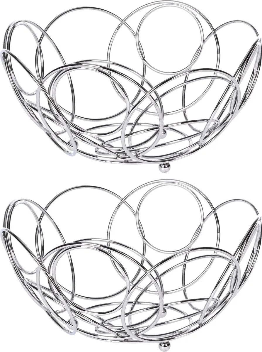 Excellent Houseware Ronde Fruitschaal - Zilver 26x13cm