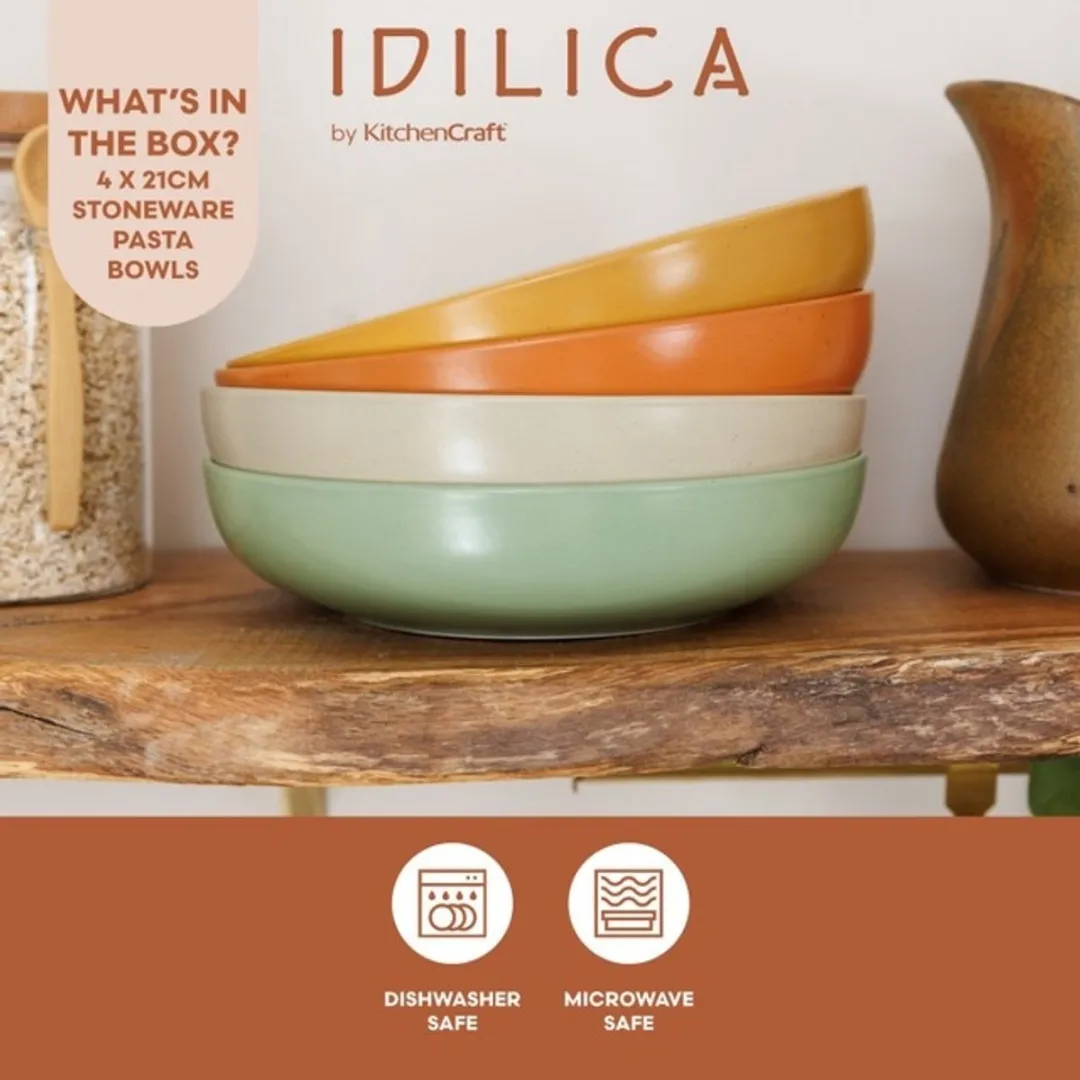 KitchenCraft Idilica Aardewerk Pastakommen - 4 Stuks - Cream