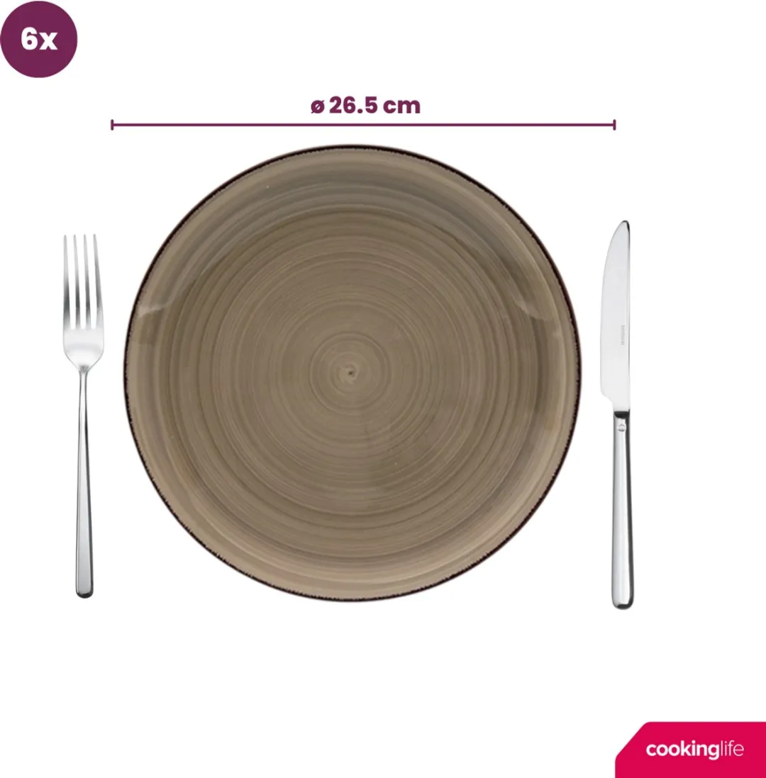 Cookinglife Delice Dinerborden - 6 Stuks Ø26,5cm - Grijs