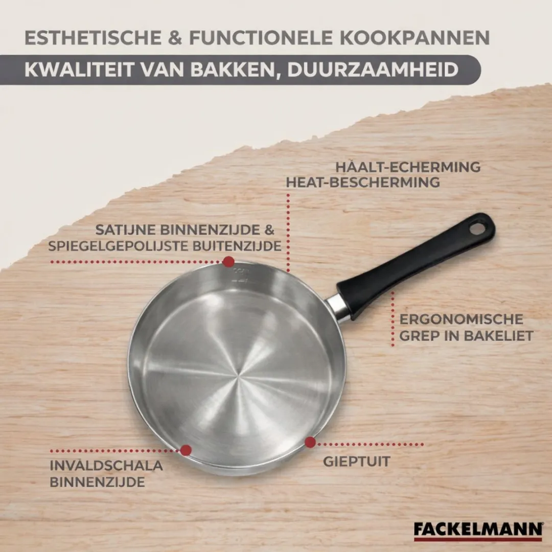 Fackelmann 9443750 Set Pannen - 2x Roestvrij Staal 20/24cm + 3x Steelpannen 12/16/20cm - Inductie