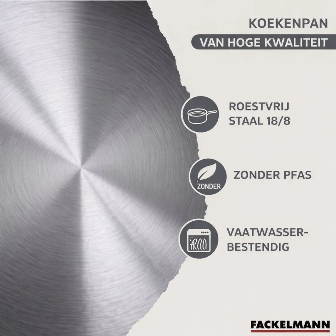 Fackelmann 9443750 Set Pannen - 2x Roestvrij Staal 20/24cm + 3x Steelpannen 12/16/20cm - Inductie