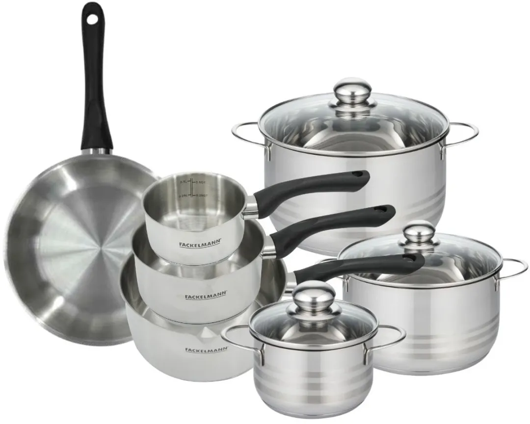 Fackelmann 9356950 Roestvrijstalen Pannen Set - 7-delig - 12/16/20/24cm