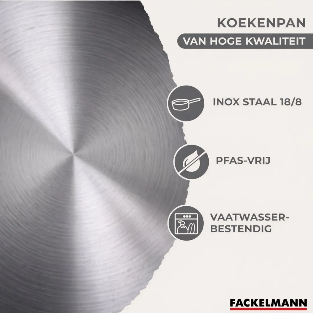 Fackelmann 9356950 Roestvrijstalen Pannen Set - 7-delig - 12/16/20/24cm