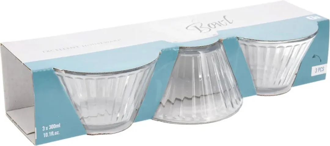 Excellent Houseware Kommetjes 300ml - 3 Stuks - Glas - Streep Relief