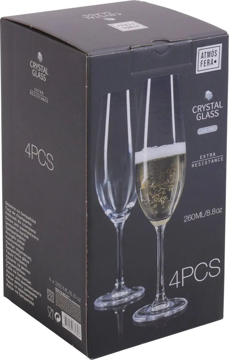 Excellent Houseware Champagneglas 260ml - 4 Stuks