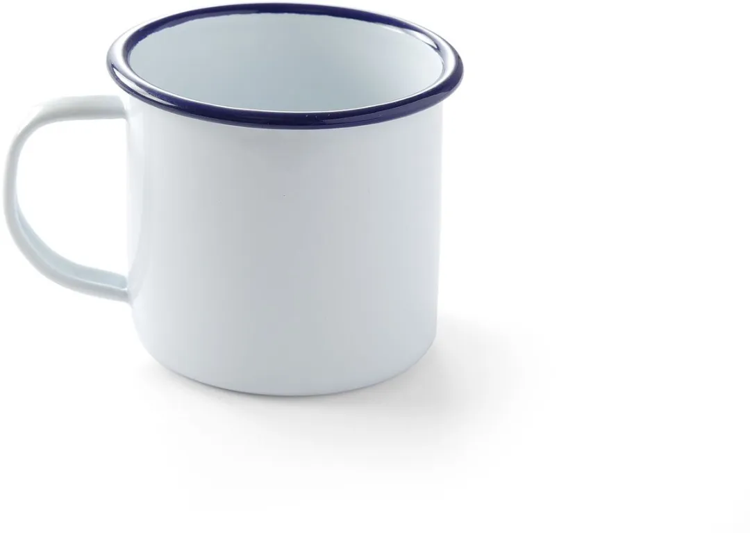 HENDI Emaille Mok 360ml - Wit met Blauwe Rand