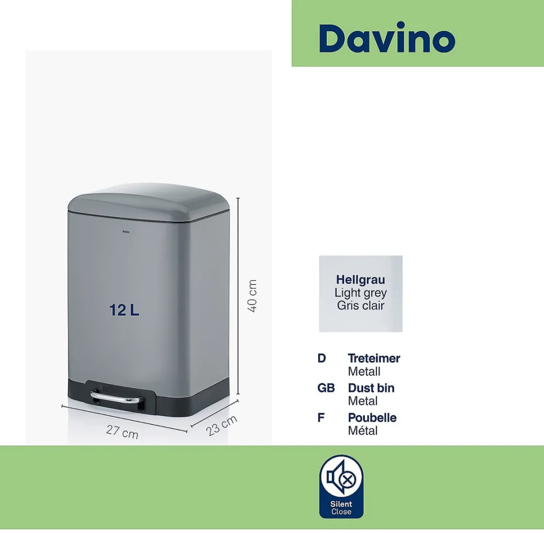 Kela Davino Afvalemmer RVS 12L - Grijs