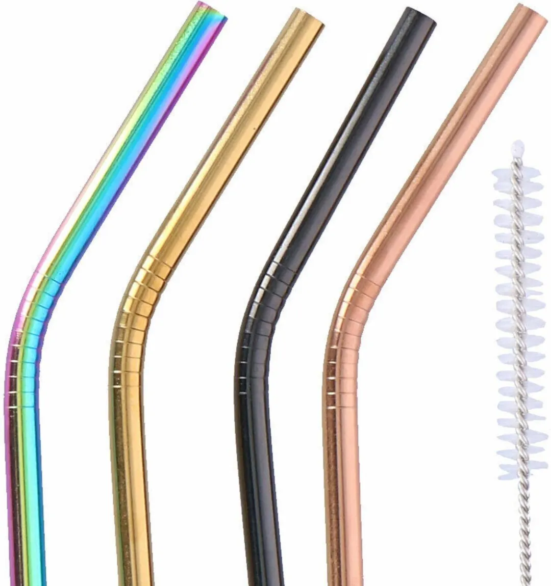 Alpina Herbruikbare RVS Rietjes Set - 4 Stuks - Gekleurd