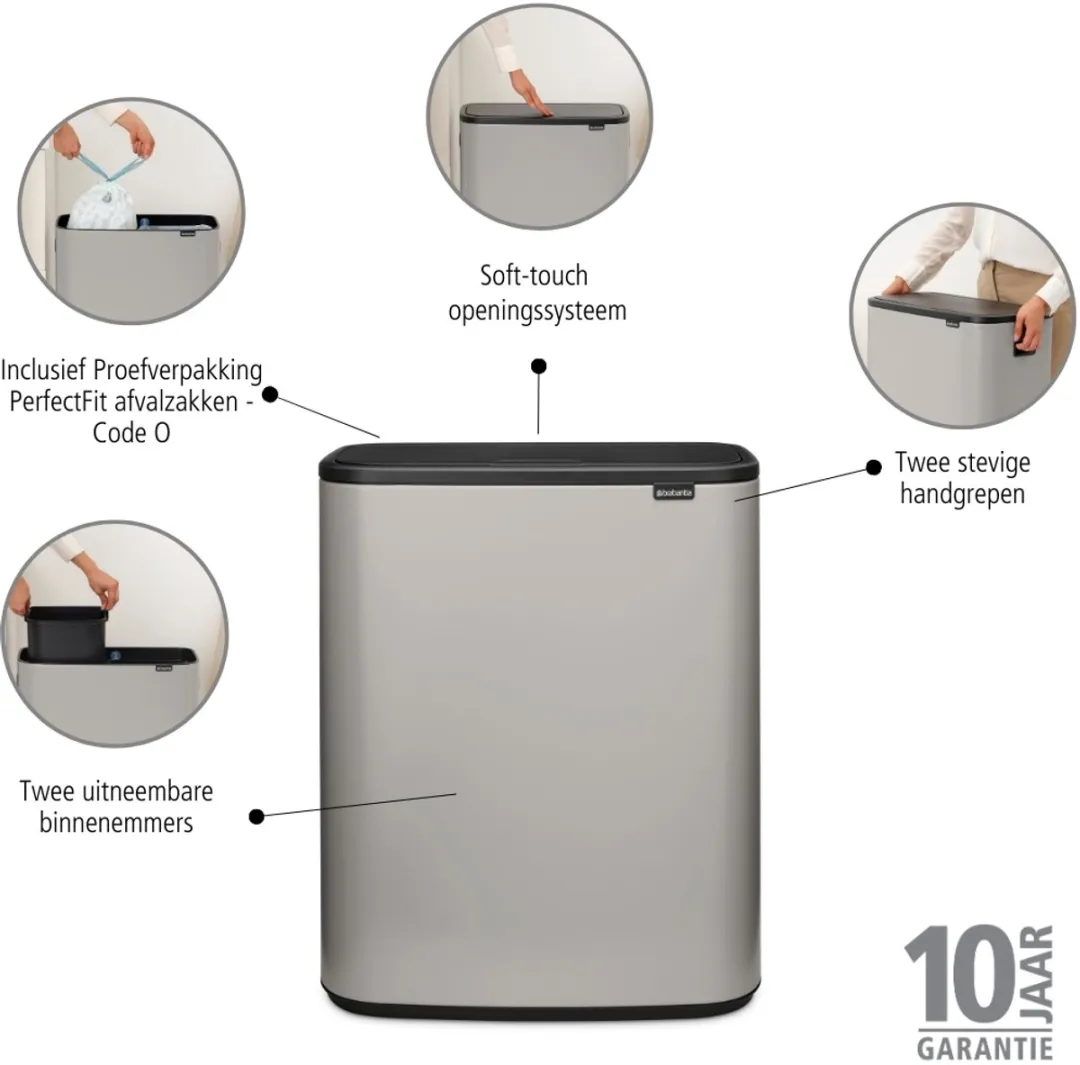 Brabantia Bo Touch Bin Prullenbak 2x30L - Soft Grey - afbeelding 6 van 6