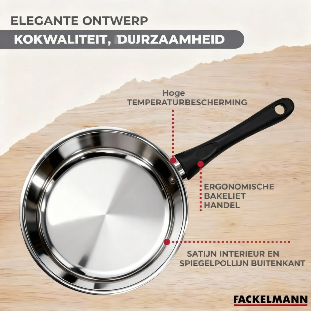 Fackelmann Genève Set 3 RVS Kookpotten & 3 Pannen - 16/20/24cm & 20/24/28cm - Roestvrij staal/Zwart